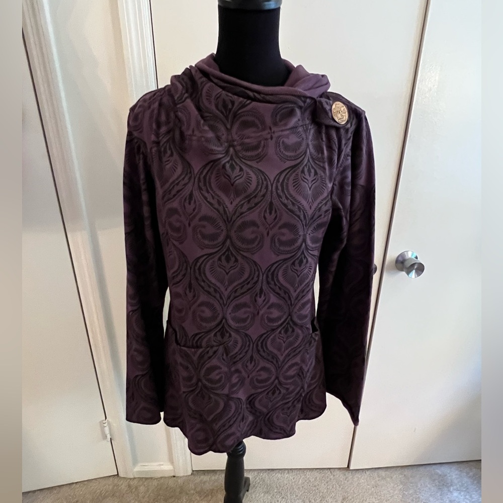 EUC Purple Paisley Cotton One Button Hooded Jacket
